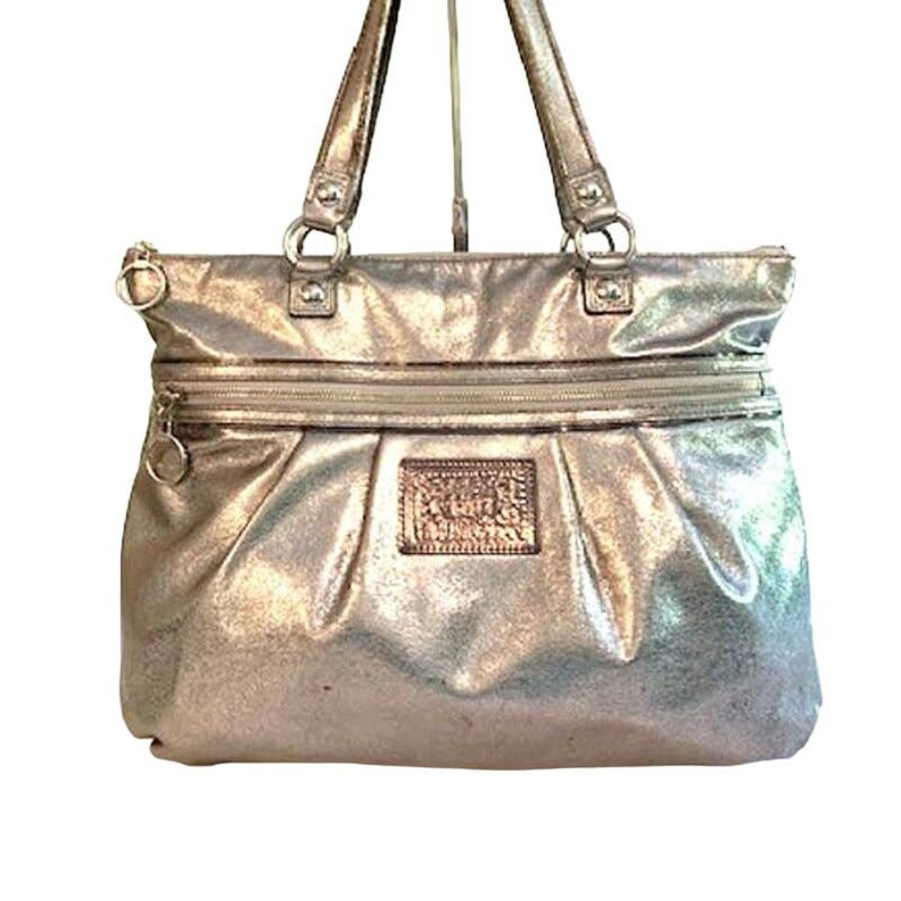 Coach Poppy Silver Pleated Metallic Leather Glam Tote Large